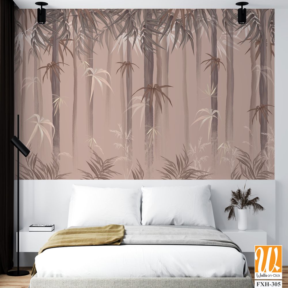 Pastel background on which painted trees with leaves, tropical art murals in the interior [WP-FXH-305]