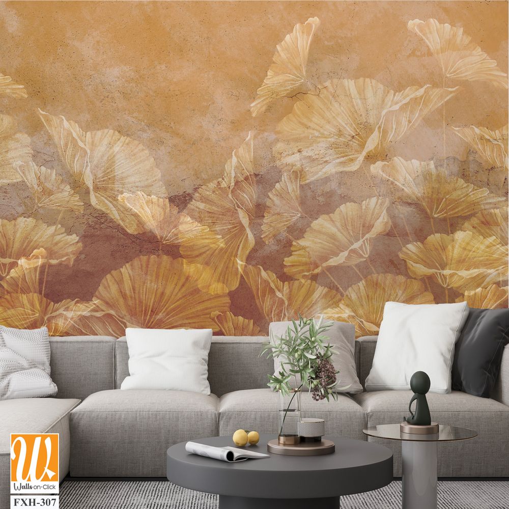 Monochromatic texture background on which are depicted barely visible art painted gold sheets, photo wallpaper in the interior [WP-FXH-307]