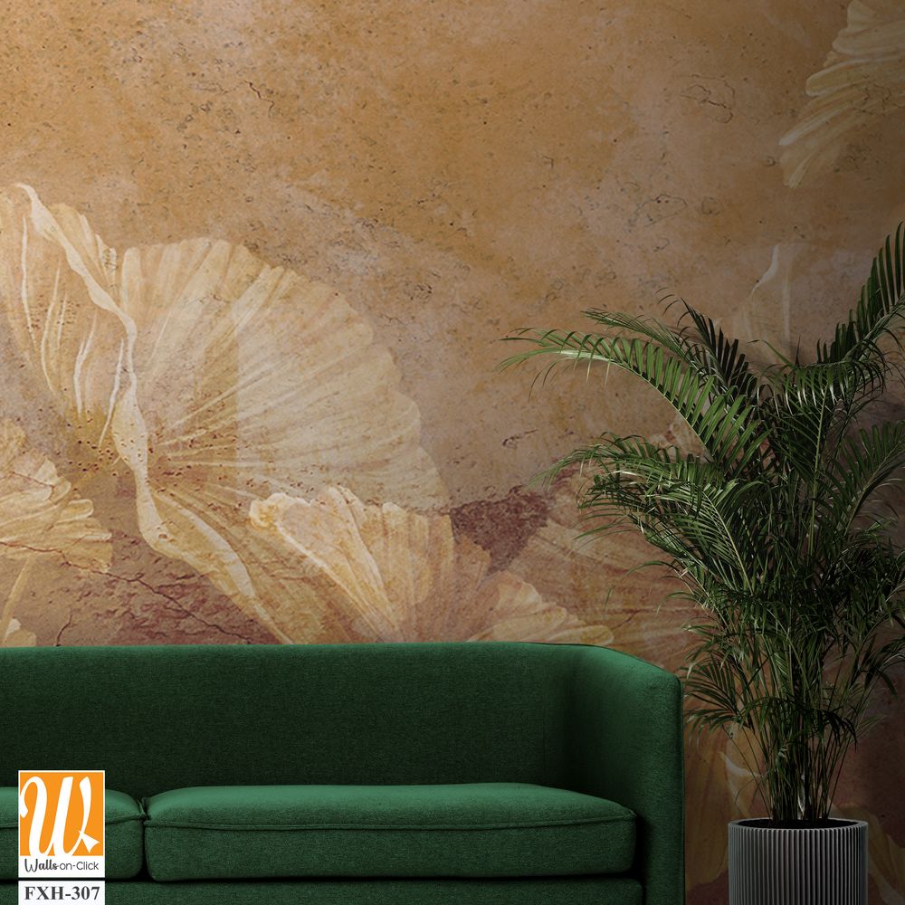 Monochromatic texture background on which are depicted barely visible art painted gold sheets, photo wallpaper in the interior [WP-FXH-307]