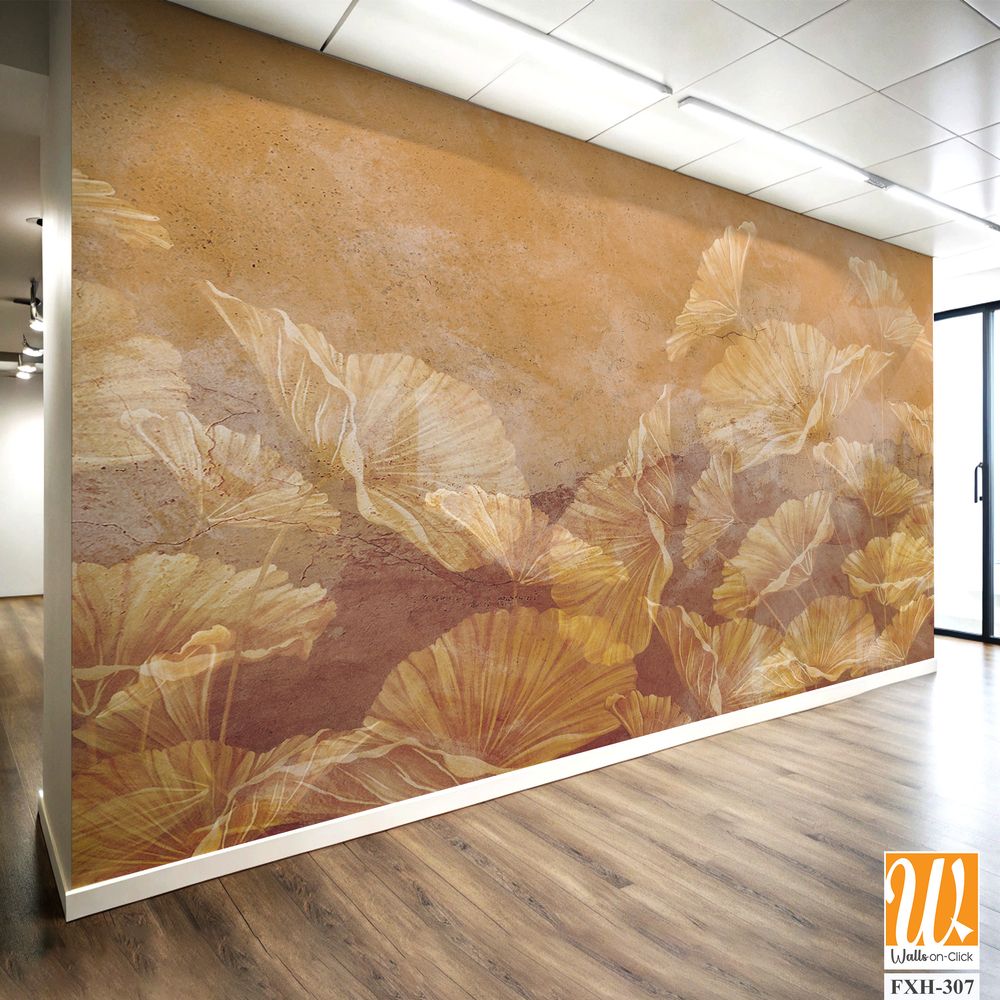 Monochromatic texture background on which are depicted barely visible art painted gold sheets, photo wallpaper in the interior [WP-FXH-307]