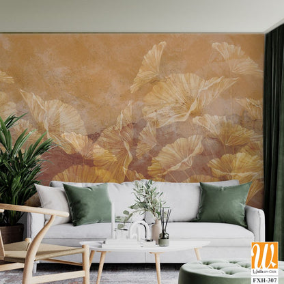 Monochromatic texture background on which are depicted barely visible art painted gold sheets, photo wallpaper in the interior [WP-FXH-307]