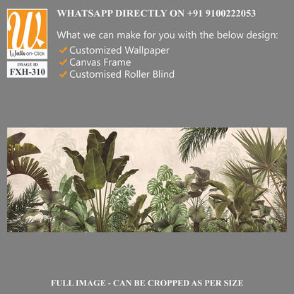 Tropical trees and leaves in foggy forest wallpaper design - 3D illustration [WP-FXH-310]