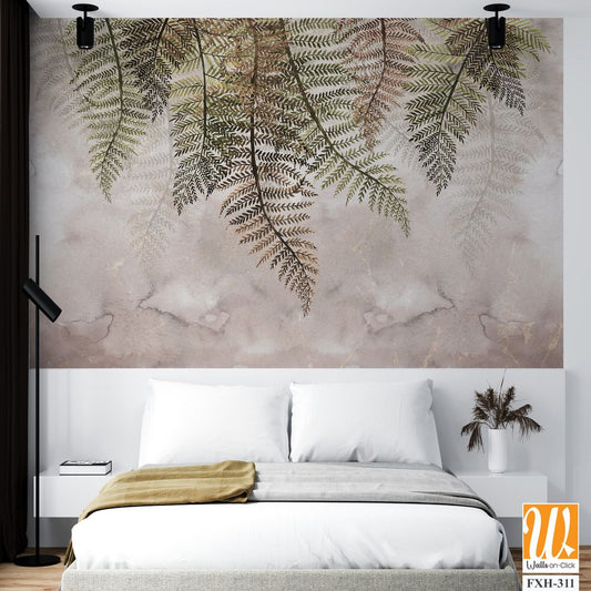 Tropical trees and leaves in foggy forest wallpaper design - 3D illustration [WP-FXH-311]