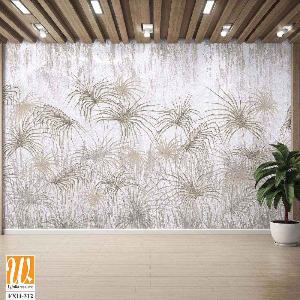 Tropical palm leaves on a texture background, art drawing, photo wallpaper [WP-FXH-312]