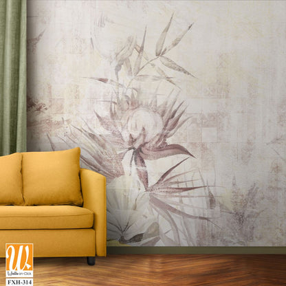 Retro textured tiled background with a shabby texture, which depicts worn art flowers and leaves, wall murals for the interior [WP-FXH-314]