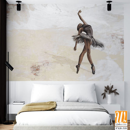 Art ballerina on a textured background with scuffs and a brick texture, photo wallpaper for the interior [WP-FXH-318]