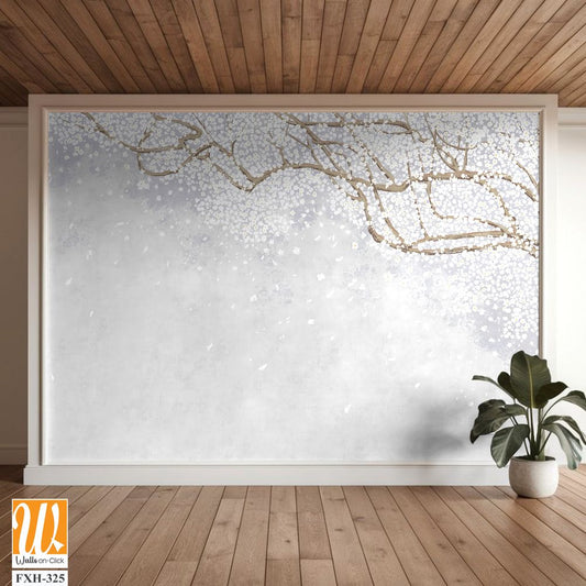 Tree and branches on the old vintage background. Sakura flowers. Floral background in loft, modern style. Design for wall mural, card, postcard, wallpaper, photo wallpaper. [WP-FXH-325]