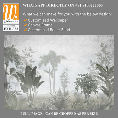 Tropical trees and leaves for digital printing wallpaper, custom design wallpaper - 3D illustration [WP-FXH-333]