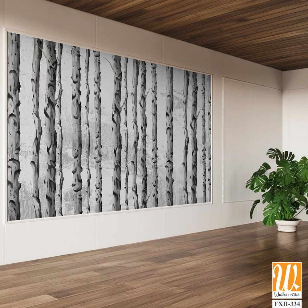 Art painted birch trees on a textured background drawing in light and dark colors photo wallpaper for the interior [WP-FXH-334]