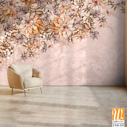 Drawn large art flower buds on a textured background drawing in bright colors photo wallpaper in the interior [WP-FXH-335]