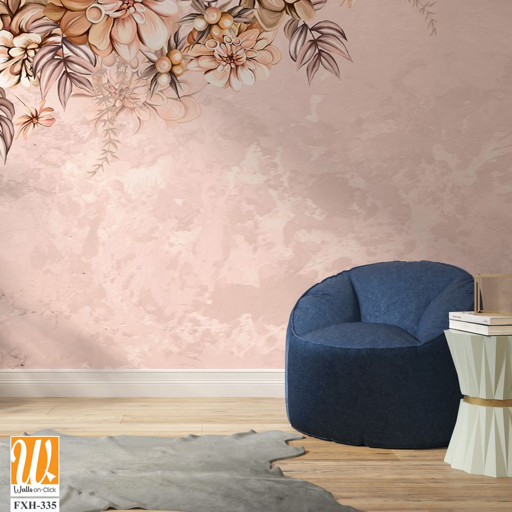 Drawn large art flower buds on a textured background drawing in bright colors photo wallpaper in the interior [WP-FXH-335]