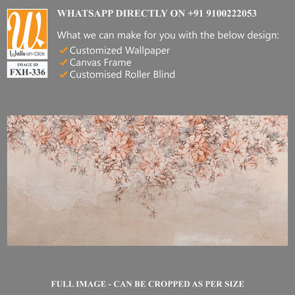 A lot of large flowers buds art drawn that hang down from top to bottom on a textured shabby wall photo wallpaper for the interior [WP-FXH-336]