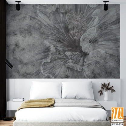 Art painted bud on a textured background in black and white colors murals in the interior [WP-FXH-338]