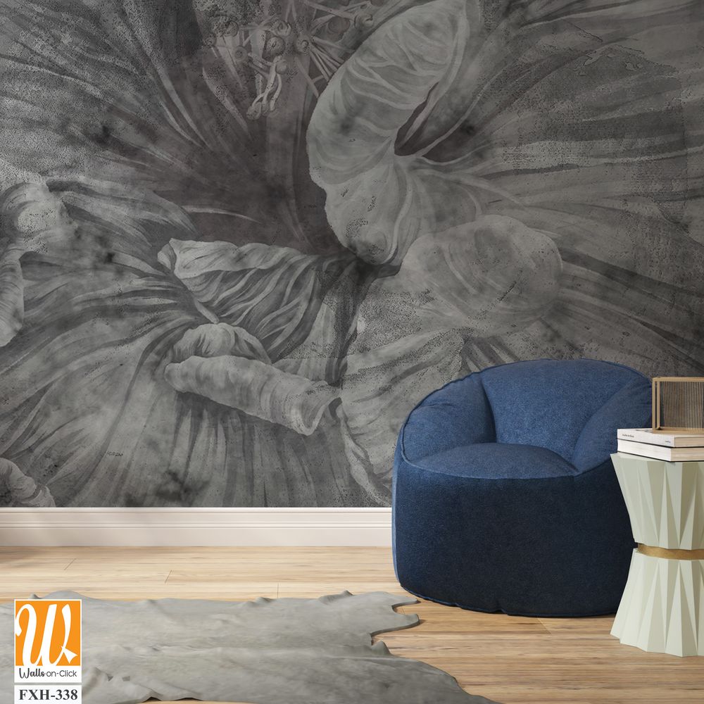 Art painted bud on a textured background in black and white colors murals in the interior [WP-FXH-338]