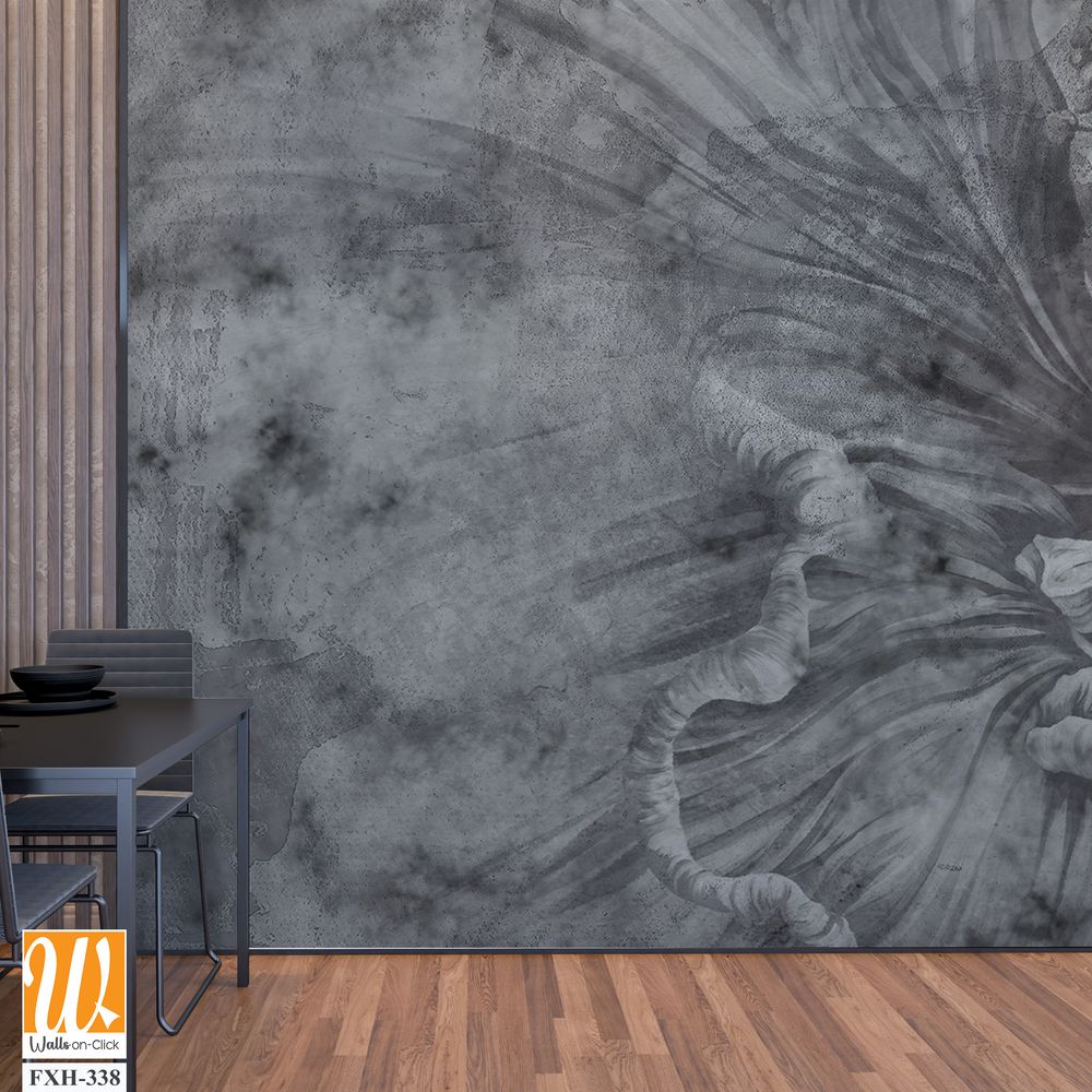 Art painted bud on a textured background in black and white colors murals in the interior [WP-FXH-338]