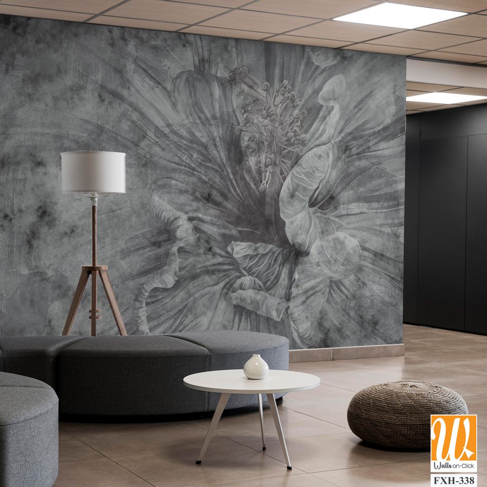 Art painted bud on a textured background in black and white colors murals in the interior [WP-FXH-338]