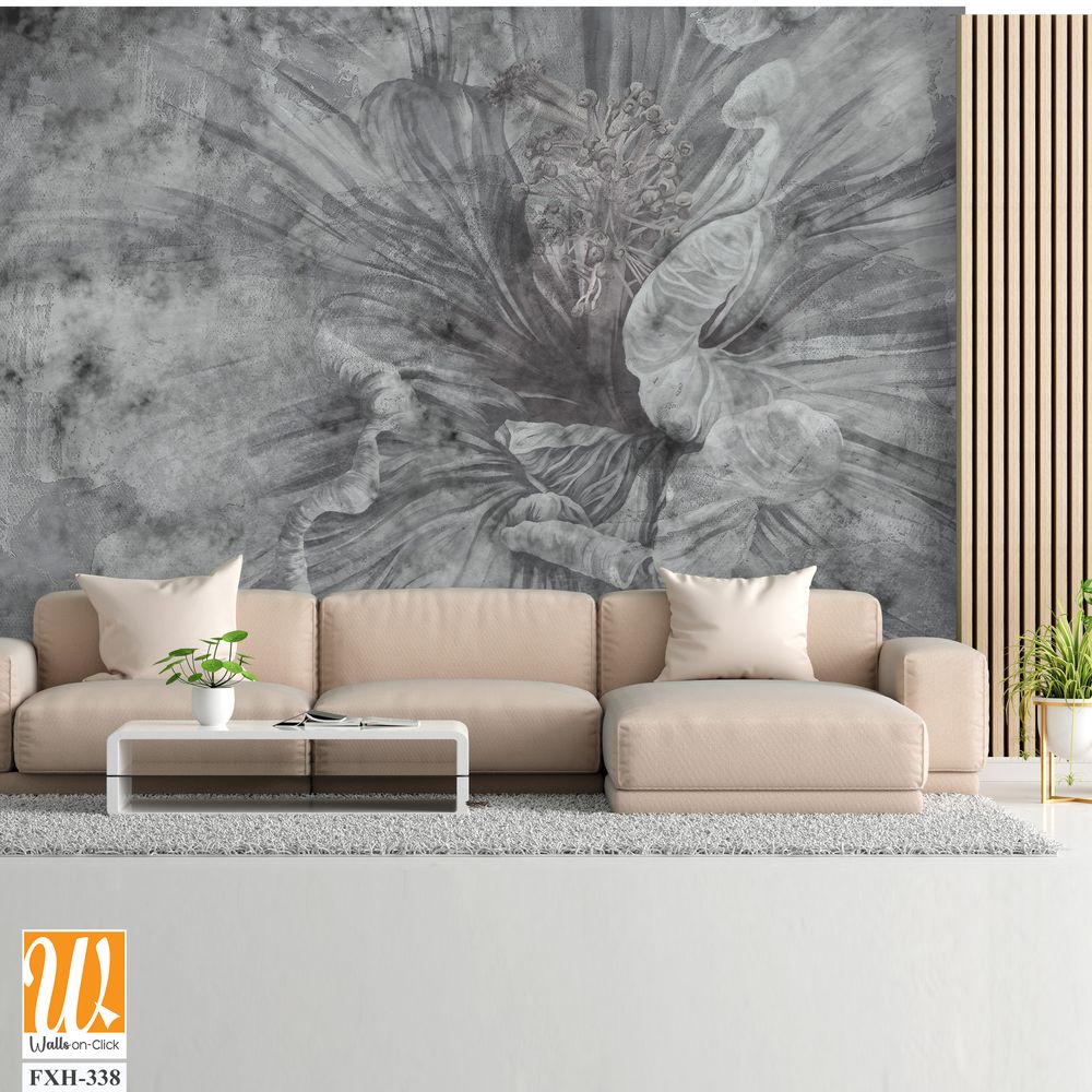 Art painted bud on a textured background in black and white colors murals in the interior [WP-FXH-338]