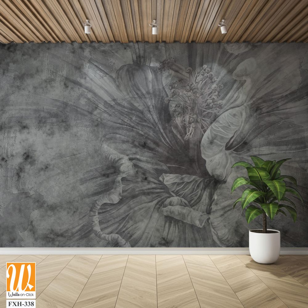 Art painted bud on a textured background in black and white colors murals in the interior [WP-FXH-338]