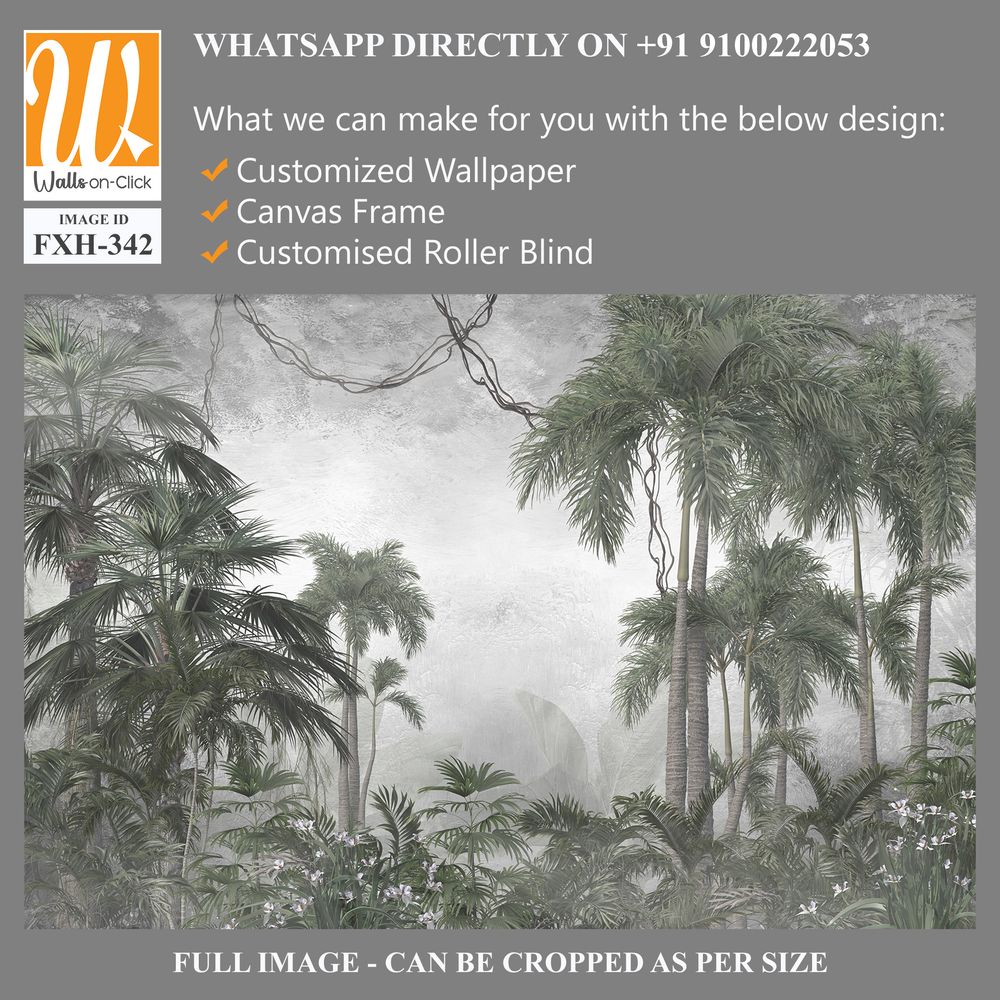 Tropical trees and leaves for digital printing wallpaper, custom design wallpaper - 3D illustration [WP-FXH-342]