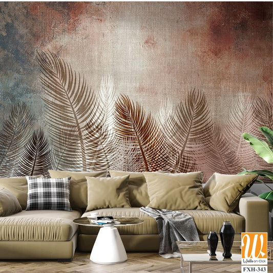 Tropical trees and leaves for digital printing wallpaper, custom design wallpaper - 3D illustration [WP-FXH-343]