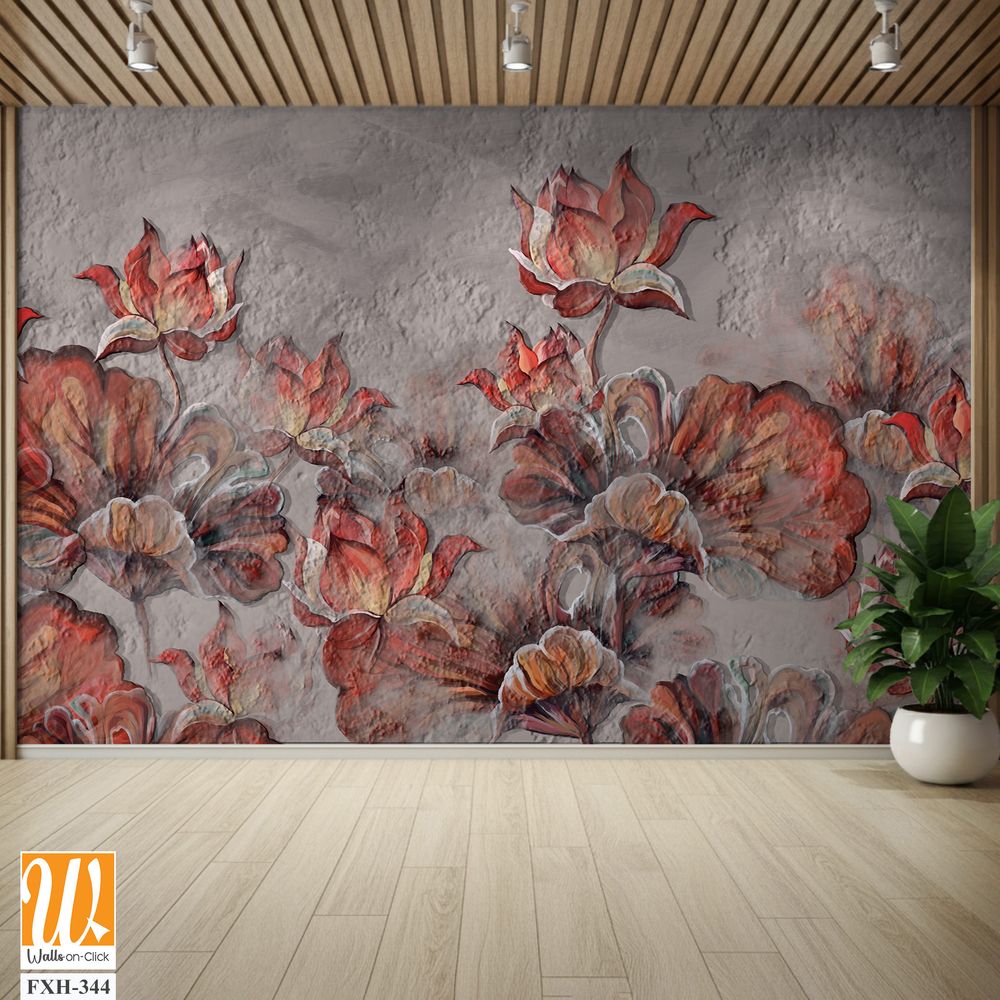 3d painted water lilies on a textured background photo wallpaper in the interior [WP-FXH-344]