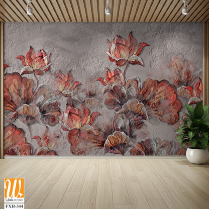 3d painted water lilies on a textured background photo wallpaper in the interior [WP-FXH-344]