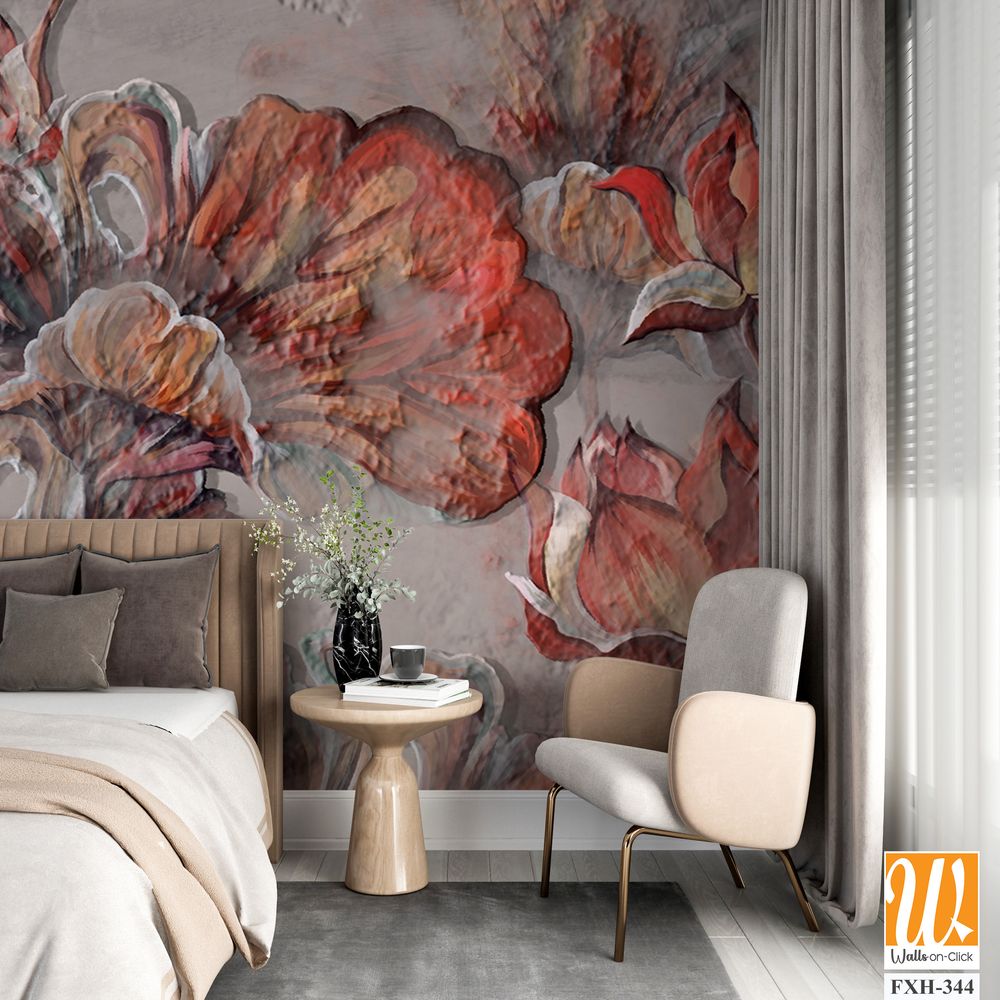 3d painted water lilies on a textured background photo wallpaper in the interior [WP-FXH-344]