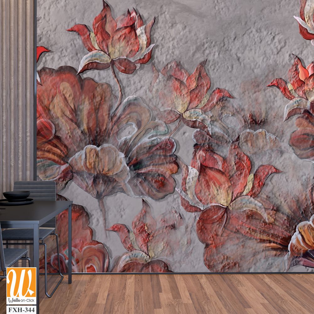 3d painted water lilies on a textured background photo wallpaper in the interior [WP-FXH-344]