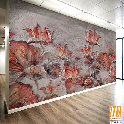 3d painted water lilies on a textured background photo wallpaper in the interior [WP-FXH-344]