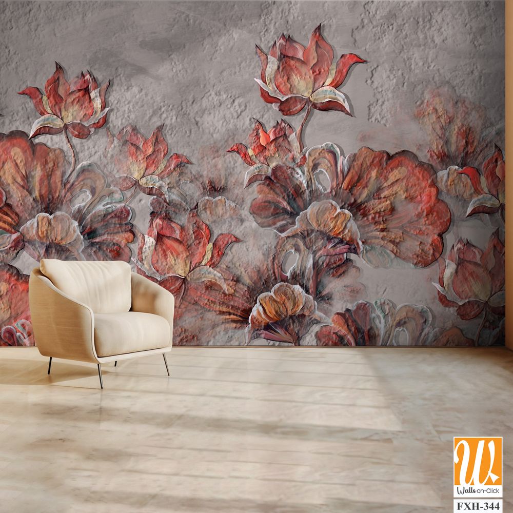 3d painted water lilies on a textured background photo wallpaper in the interior [WP-FXH-344]