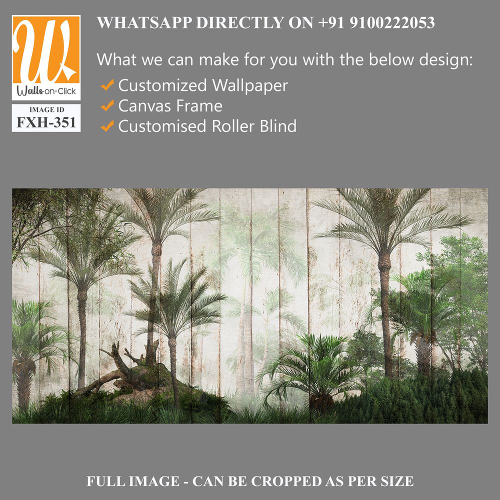 Tropical trees and leaves for digital printing wallpaper, custom design wallpaper - 3D illustration [WP-FXH-351]