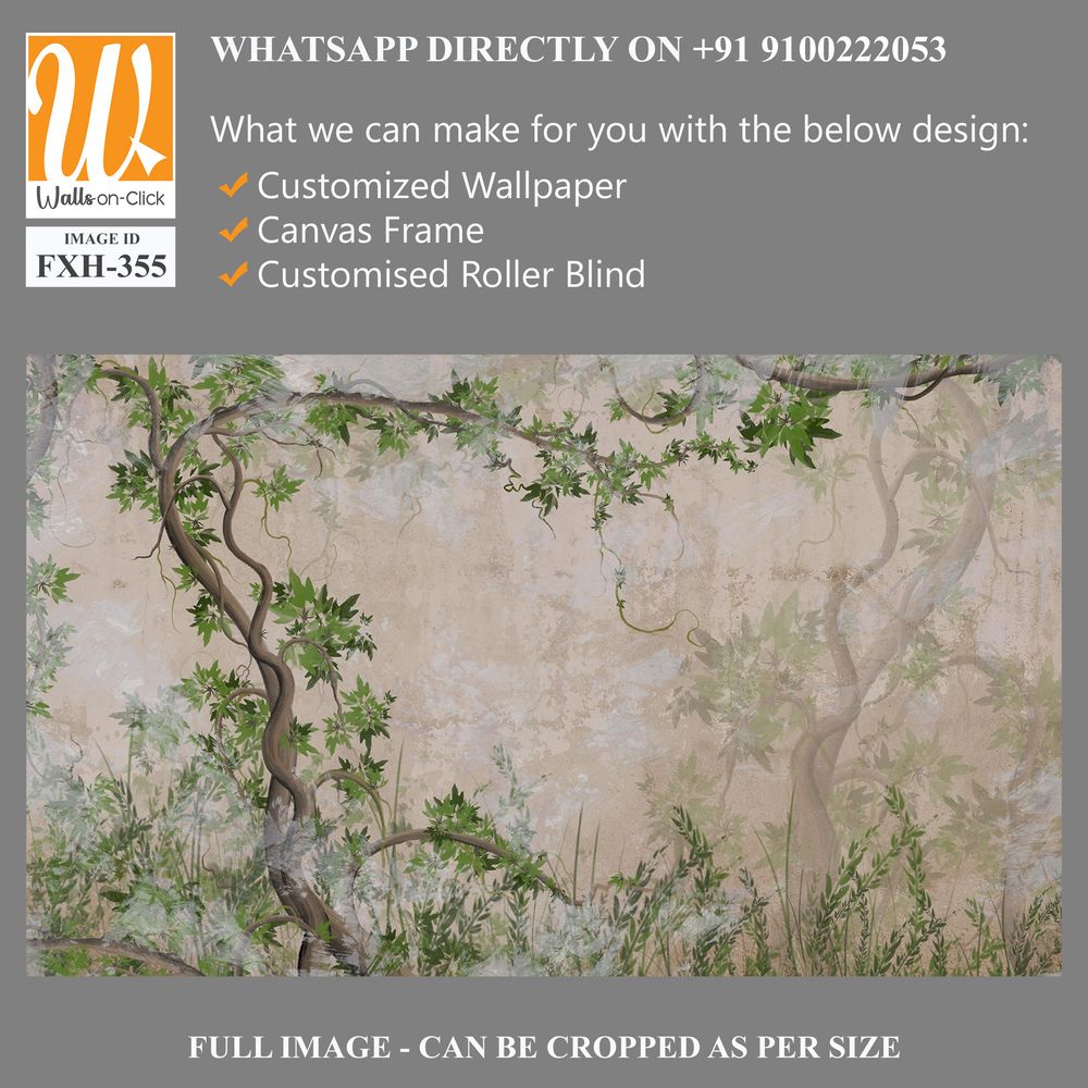 Curly trees with branches and leaves on a texture background photo wallpaper in the interior [WP-FXH-355]