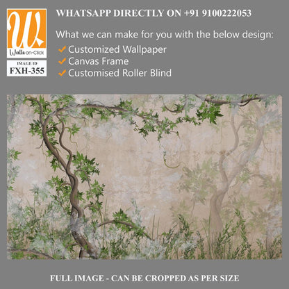 Curly trees with branches and leaves on a texture background photo wallpaper in the interior [WP-FXH-355]