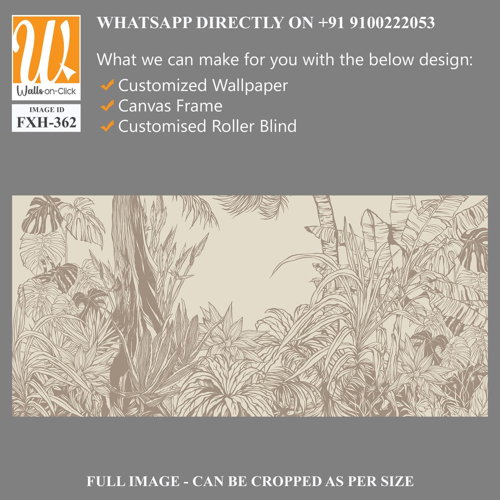 Contour drawn tropical plants and trees on a plain background in vintage style photo wallpaper [WP-FXH-362]