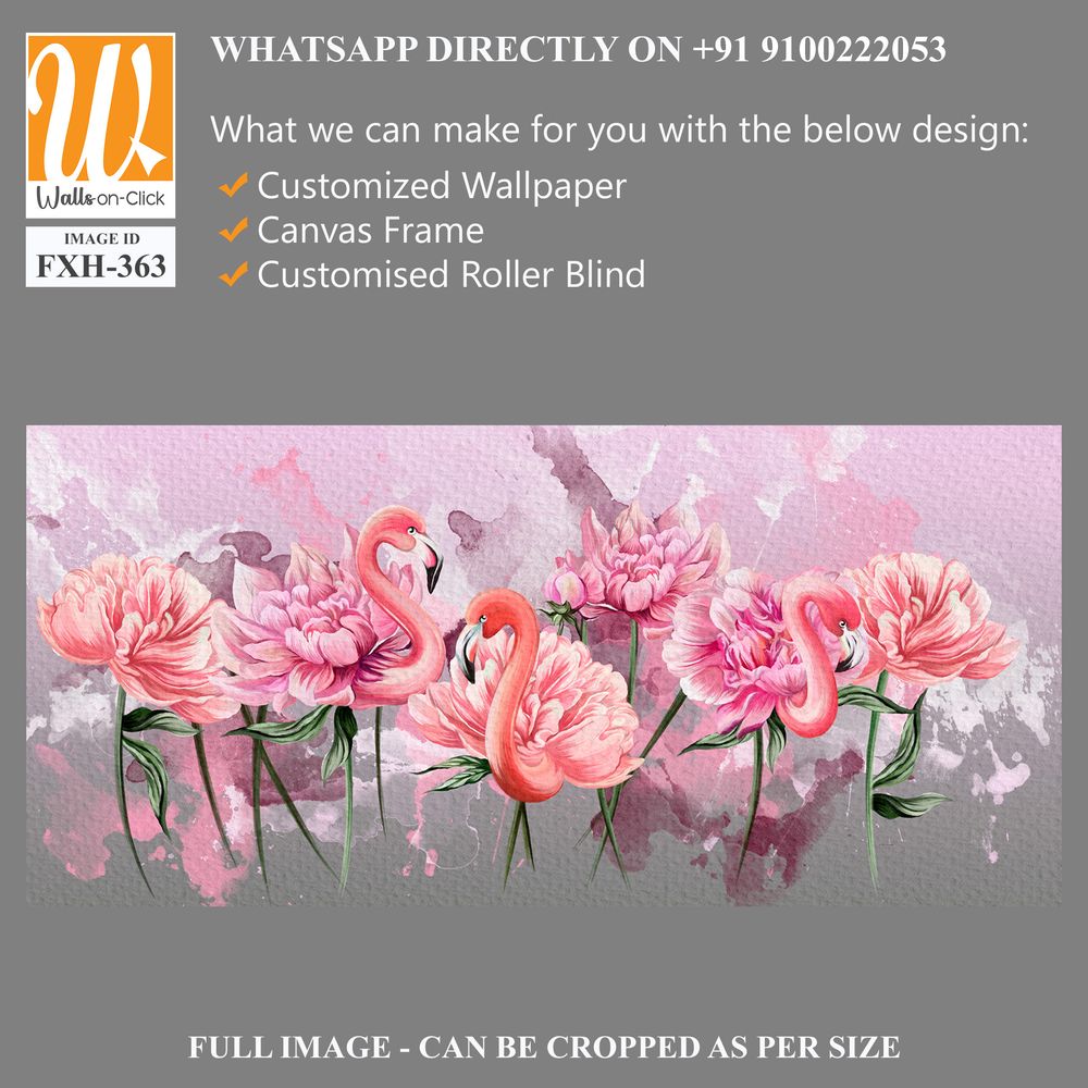 Art painted flamingo peonies with watercolor stains on textured watercolor background photo wallpaper [WP-FXH-363]