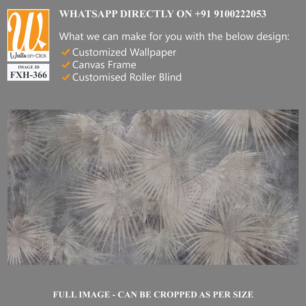 Drawn exotic tropical leaves on concrete grunge wall. Floral background. Design for wallpaper, photo wallpaper, mural, card, postcard. [WP-FXH-366]