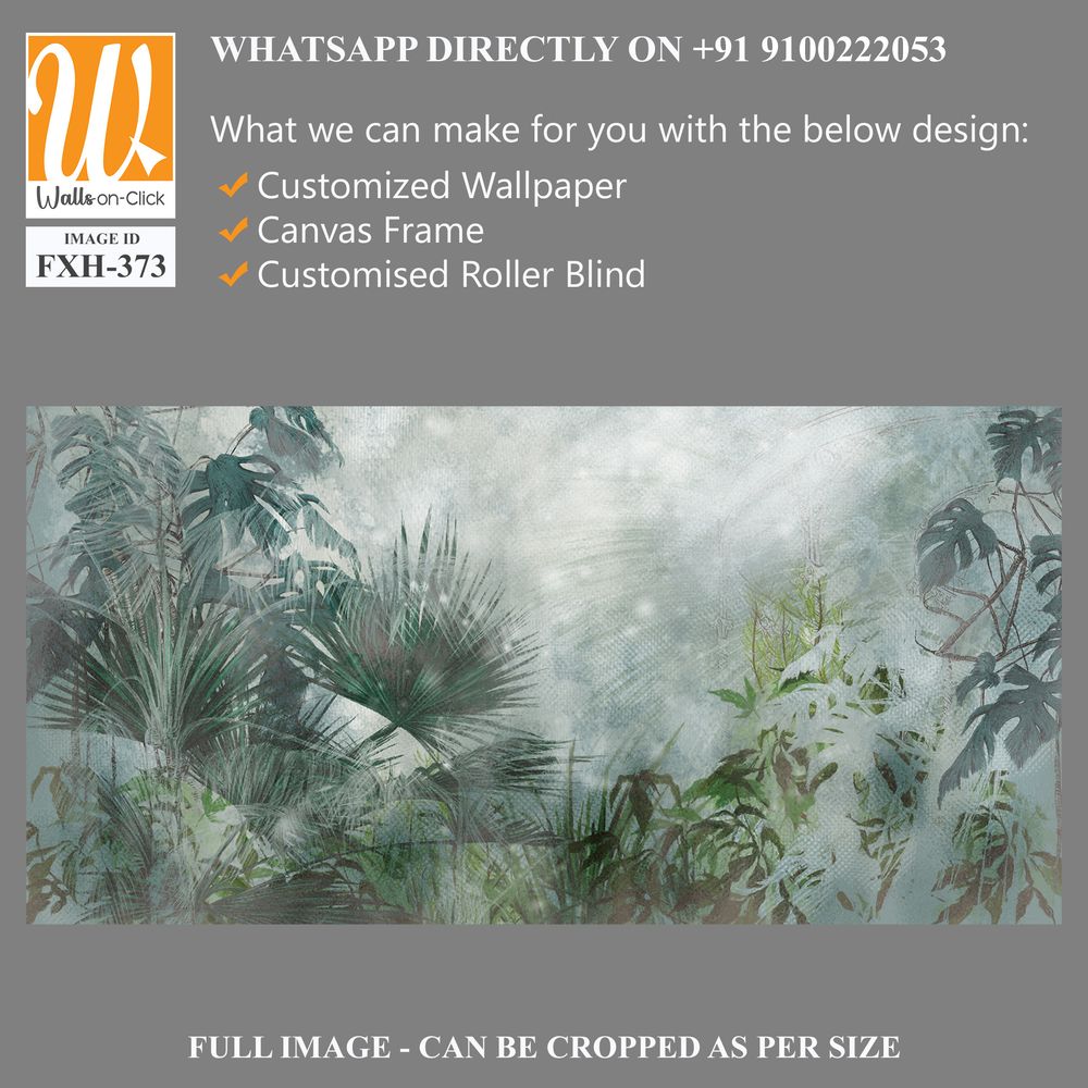 Tropical plants on a textural background in dark colors art drawing photo wallpaper in the interior [WP-FXH-373]