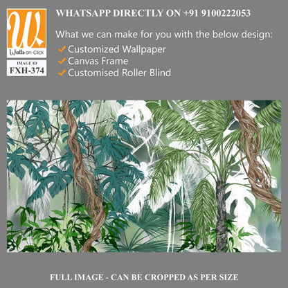 Art drawing of topical plants tree leaves lianas in pastel style photo wallpaper in the interior [WP-FXH-374]