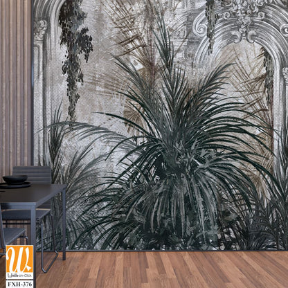 Columns in the tropics on a textured background in a watercolor style photo wallpaper in the interior [WP-FXH-376]