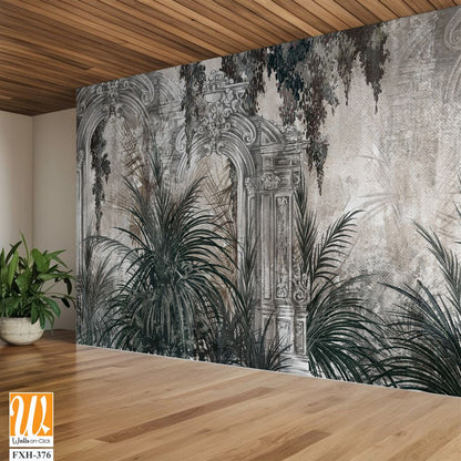 Columns in the tropics on a textured background in a watercolor style photo wallpaper in the interior [WP-FXH-376]