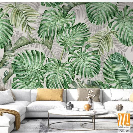 Tropical wallpaper design, plants background, natural mural art. [WP-FXH-379]