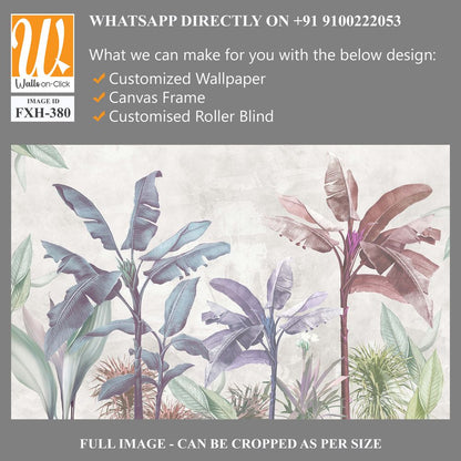 Soft color tropical leaf wallpaper design, banana trees, mural art, interior design. [WP-FXH-380]