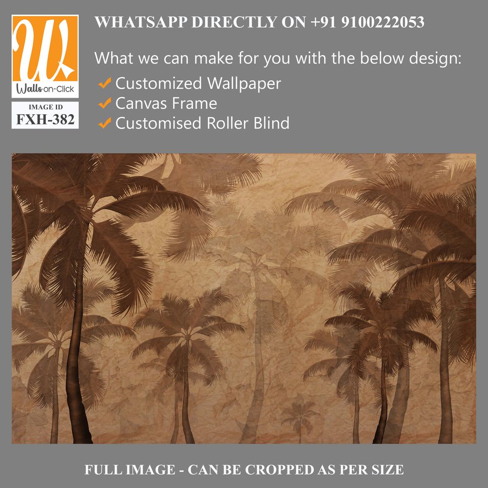 Autumn wallpaper design, sepia monochrome, palm trees background, mural art. [WP-FXH-382]