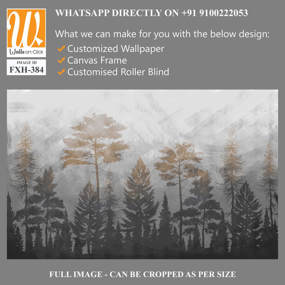 Tree silhouettes wallpaper design, jungle background, sepia monochrome, mural art. [WP-FXH-384]