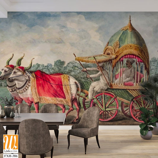 British Raj East India period Bull Cart in vector illustration [WP-FXH-386]