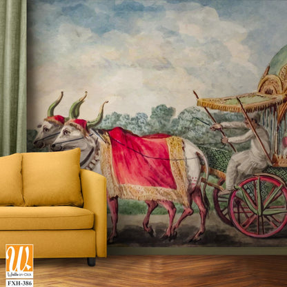 British Raj East India period Bull Cart in vector illustration [WP-FXH-386]