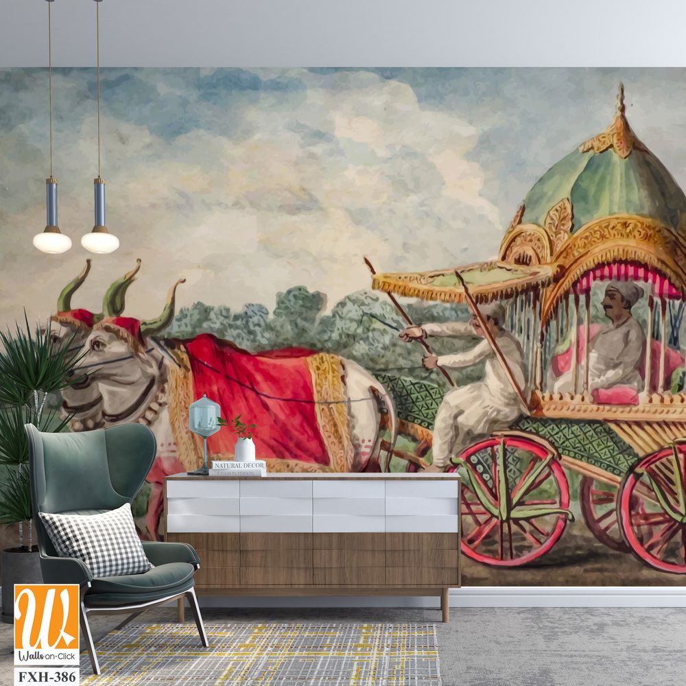 British Raj East India period Bull Cart in vector illustration [WP-FXH-386]