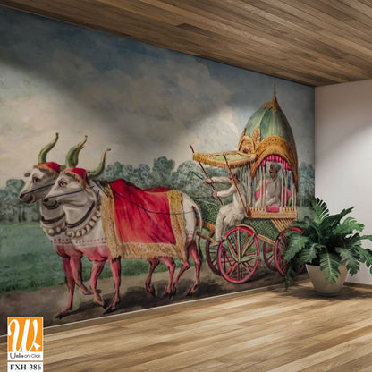 British Raj East India period Bull Cart in vector illustration [WP-FXH-386]