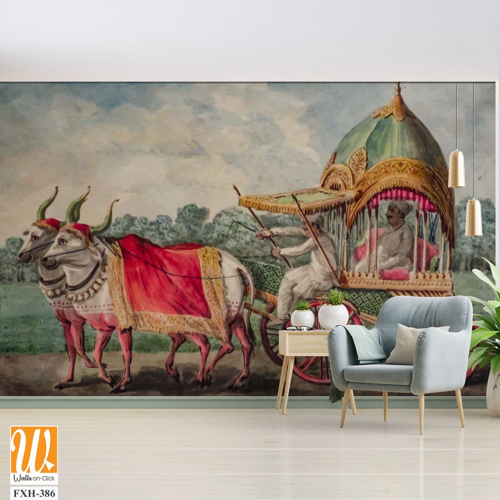 British Raj East India period Bull Cart in vector illustration [WP-FXH-386]