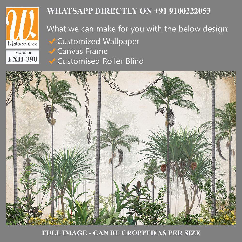 Tropical trees and leaves for digital printing wallpaper, custom design wallpaper - 3D illustration [WP-FXH-390]